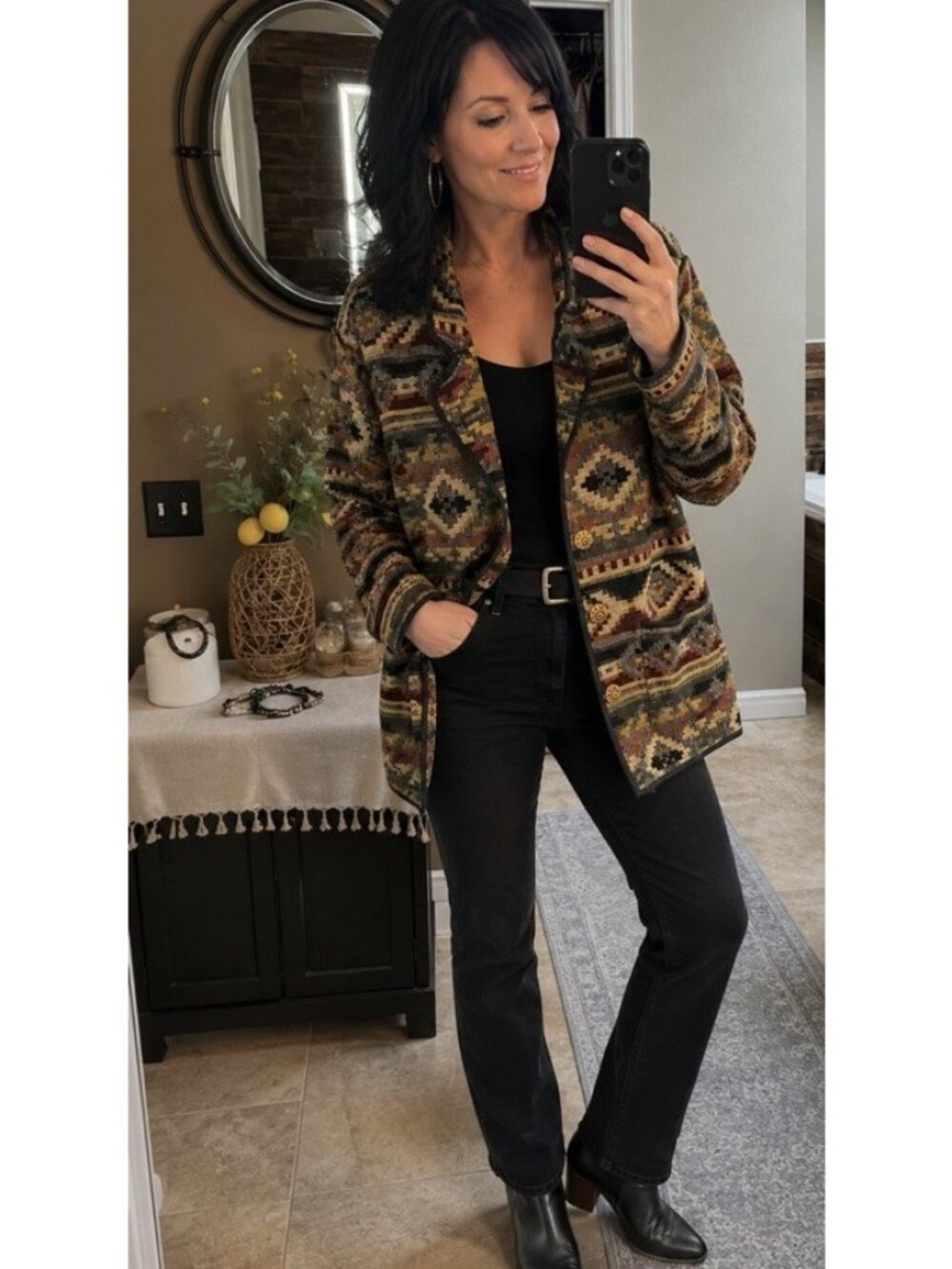 Vintage 90s Tapestry Jacket Aztec Southwestern Western Boho Blazer XL.   C